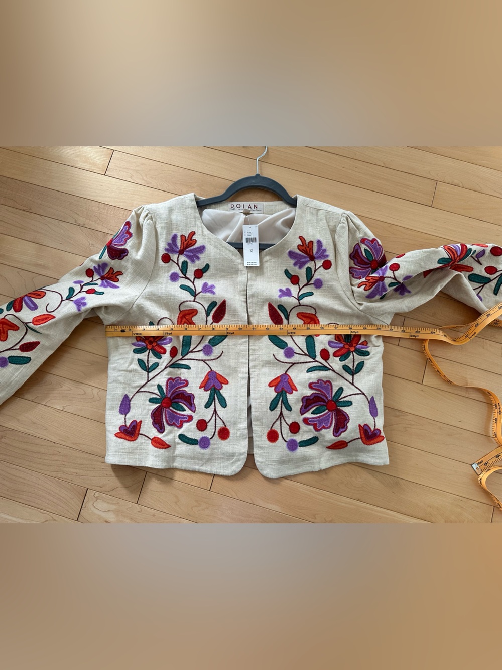 Anthropologie DOLAN Cream Linen Floral Cropped Jacket - Picture 8 of 8